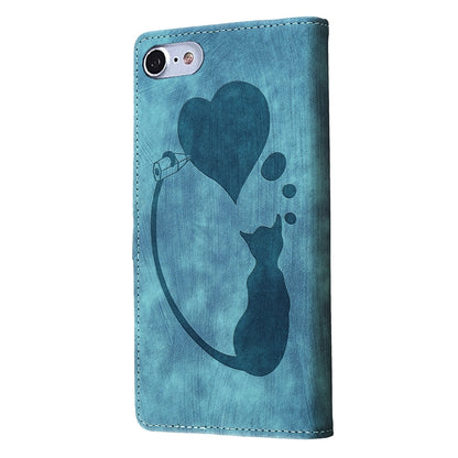 iPhone 8 Pen Heart Cat Embossed Leather Phone Case with Wear-Resistant TPU+PU, Lightweight Wallet Stand Function, and Precise Cutouts for Ultimate Protection