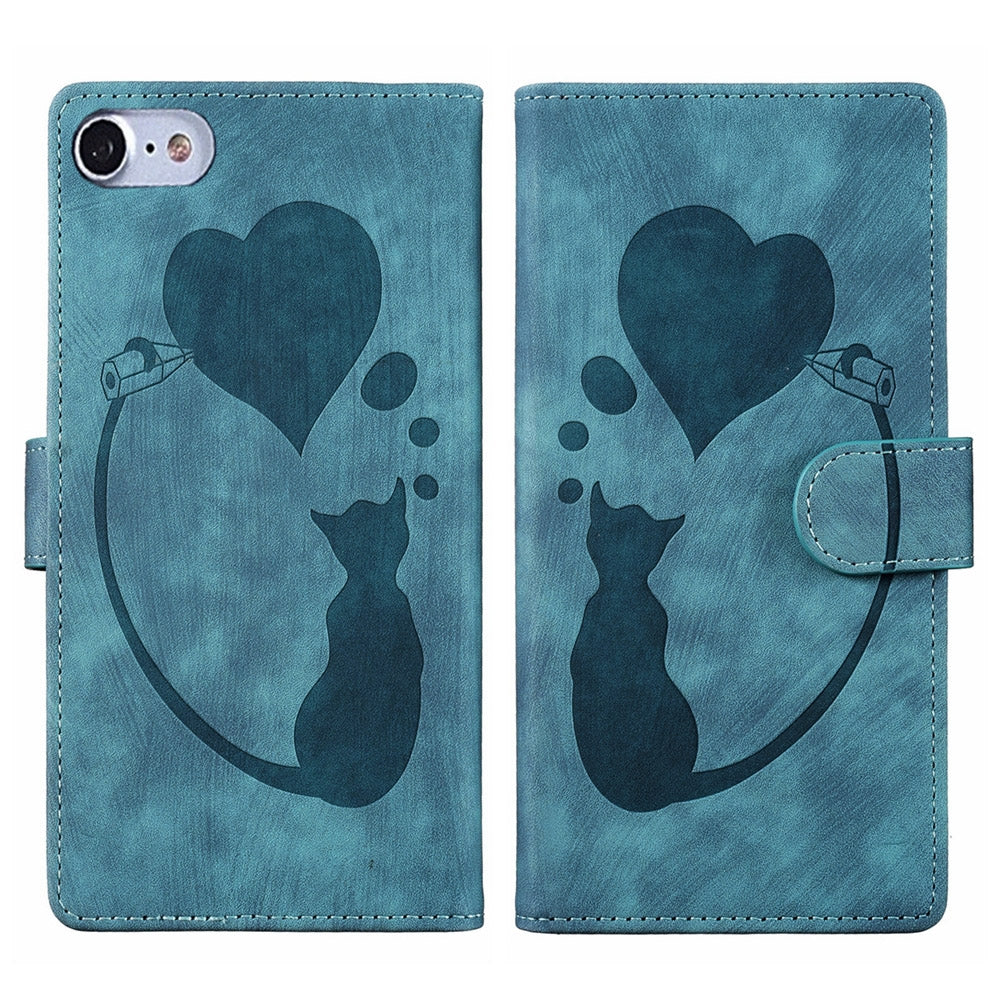 iPhone 8 Pen Heart Cat Embossed Leather Phone Case with Wear-Resistant TPU+PU, Lightweight Wallet Stand Function, and Precise Cutouts for Ultimate Protection