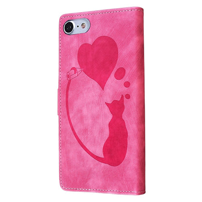 iPhone 7 Pen Heart Cat Embossed Leather Phone Case with Wear-Resistant TPU+PU, Lightweight Wallet Stand Function, and Precise Cutouts for Ultimate Protection