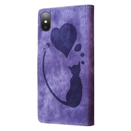 iPhone XS Pen Heart Cat Embossed Leather Phone Case with Wear-Resistant TPU+PU, Lightweight Wallet Stand Function, and Precise Cutouts for Ultimate Protection