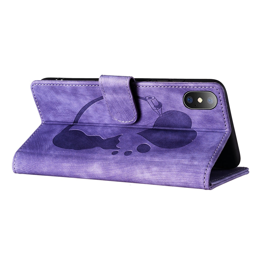 iPhone XS Pen Heart Cat Embossed Leather Phone Case with Wear-Resistant TPU+PU, Lightweight Wallet Stand Function, and Precise Cutouts for Ultimate Protection