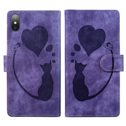 iPhone XS Pen Heart Cat Embossed Leather Phone Case with Wear-Resistant TPU+PU, Lightweight Wallet Stand Function, and Precise Cutouts for Ultimate Protection