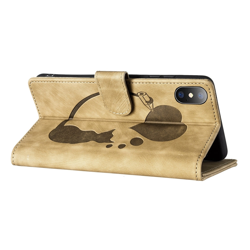 iPhone XS Pen Heart Cat Embossed Leather Phone Case with Wear-Resistant TPU+PU, Lightweight Wallet Stand Function, and Precise Cutouts for Ultimate Protection