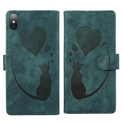 iPhone X Pen Heart Cat Embossed Leather Phone Case with Wear-Resistant TPU+PU, Lightweight Wallet Stand Function, and Precise Cutouts for Ultimate Protection