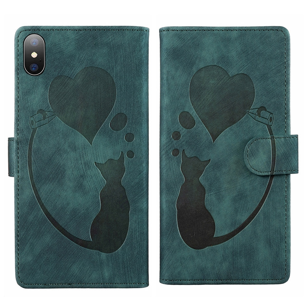 iPhone XS Pen Heart Cat Embossed Leather Phone Case with Wear-Resistant TPU+PU, Lightweight Wallet Stand Function, and Precise Cutouts for Ultimate Protection
