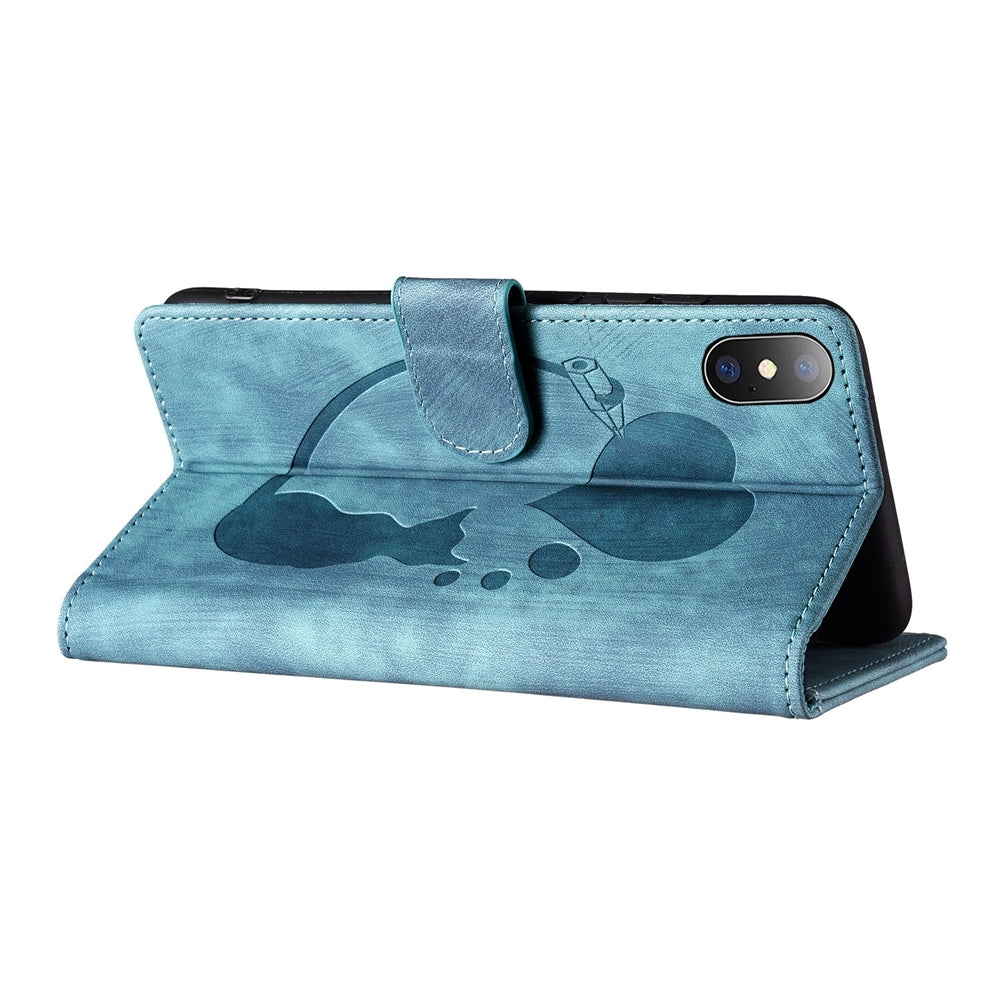 iPhone X Pen Heart Cat Embossed Leather Phone Case with Wear-Resistant TPU+PU, Lightweight Wallet Stand Function, and Precise Cutouts for Ultimate Protection