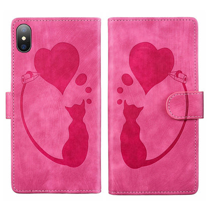 iPhone XS Pen Heart Cat Embossed Leather Phone Case with Wear-Resistant TPU+PU, Lightweight Wallet Stand Function, and Precise Cutouts for Ultimate Protection