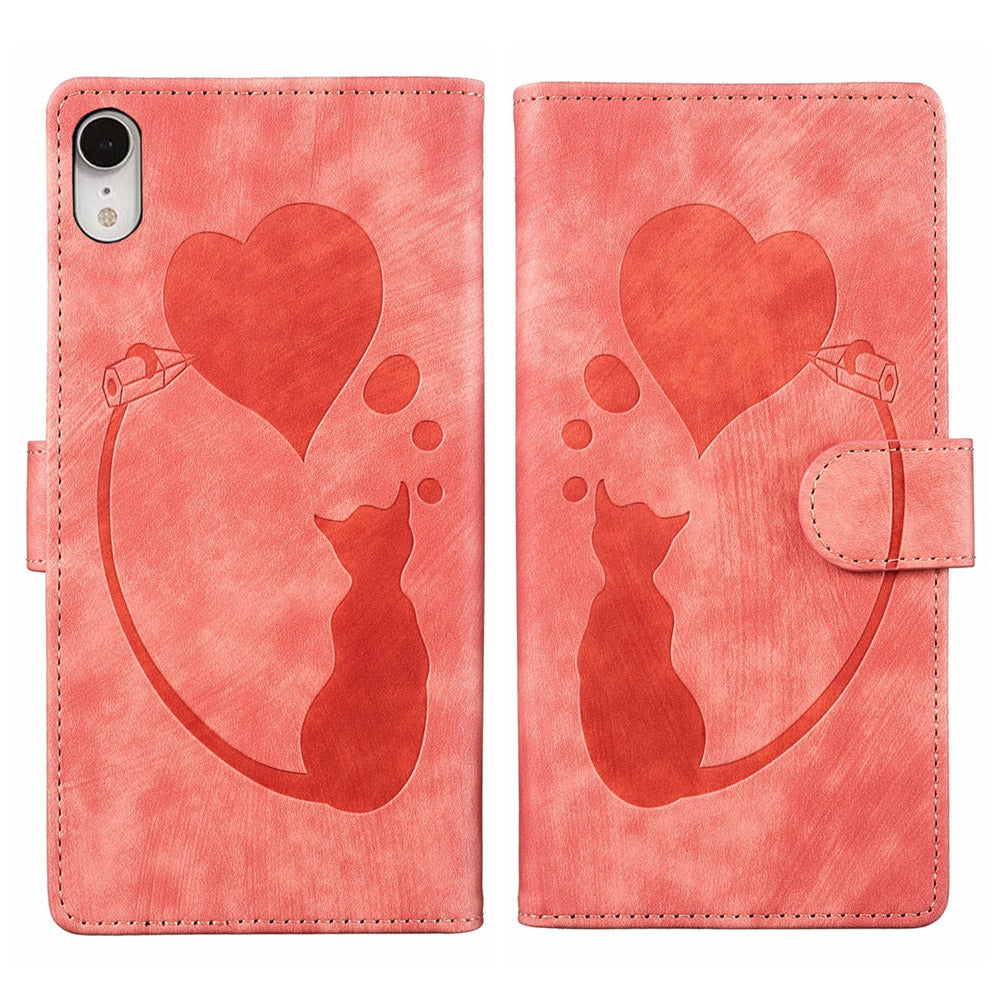 iPhone XR Pen Heart Cat Embossed Leather Phone Case with Wear-Resistant TPU+PU, Lightweight Wallet Stand Function, and Precise Cutouts for Ultimate Protection