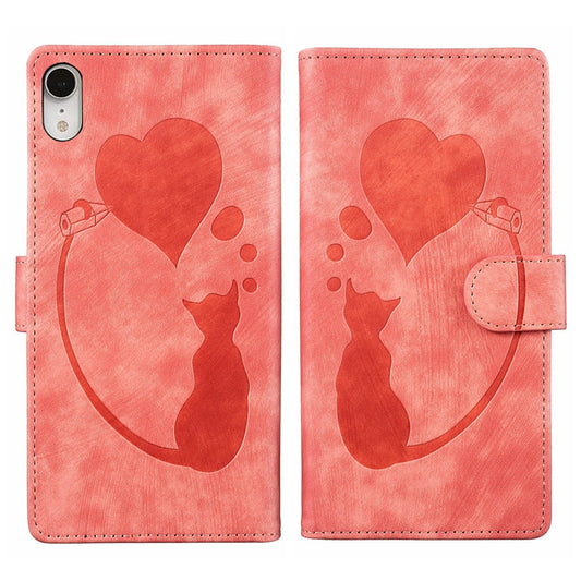 iPhone XR Pen Heart Cat Embossed Leather Phone Case with Wear-Resistant TPU+PU, Lightweight Wallet Stand Function, and Precise Cutouts for Ultimate Protection