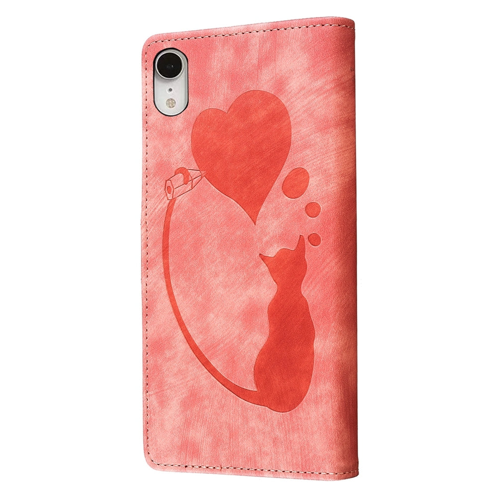 iPhone XR Pen Heart Cat Embossed Leather Phone Case with Wear-Resistant TPU+PU, Lightweight Wallet Stand Function, and Precise Cutouts for Ultimate Protection