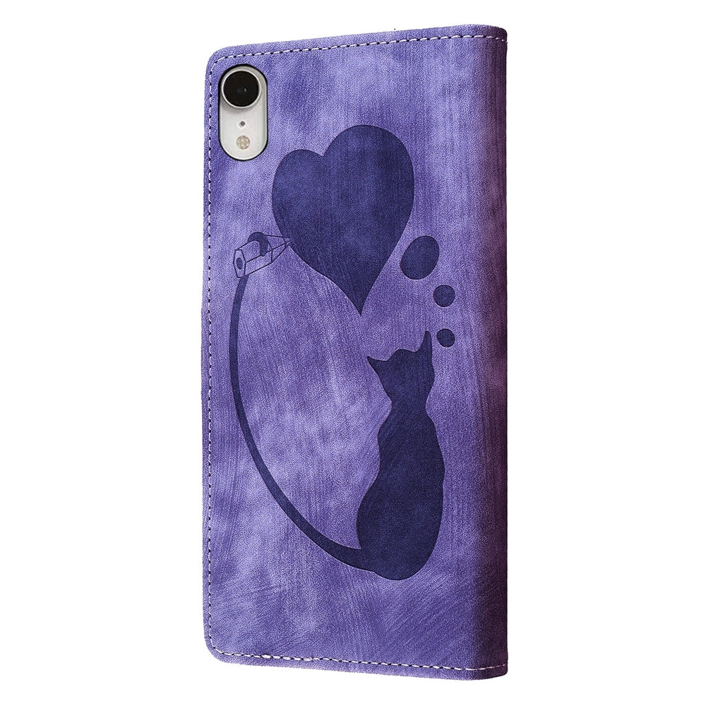 iPhone XR Pen Heart Cat Embossed Leather Phone Case with Wear-Resistant TPU+PU, Lightweight Wallet Stand Function, and Precise Cutouts for Ultimate Protection
