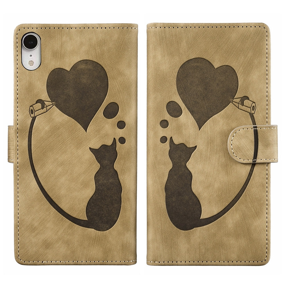 iPhone XR Pen Heart Cat Embossed Leather Phone Case with Wear-Resistant TPU+PU, Lightweight Wallet Stand Function, and Precise Cutouts for Ultimate Protection