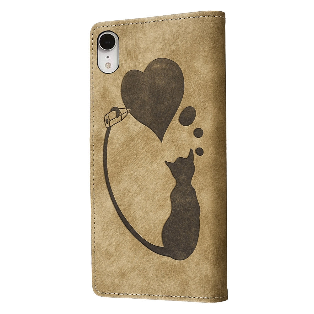 iPhone XR Pen Heart Cat Embossed Leather Phone Case with Wear-Resistant TPU+PU, Lightweight Wallet Stand Function, and Precise Cutouts for Ultimate Protection