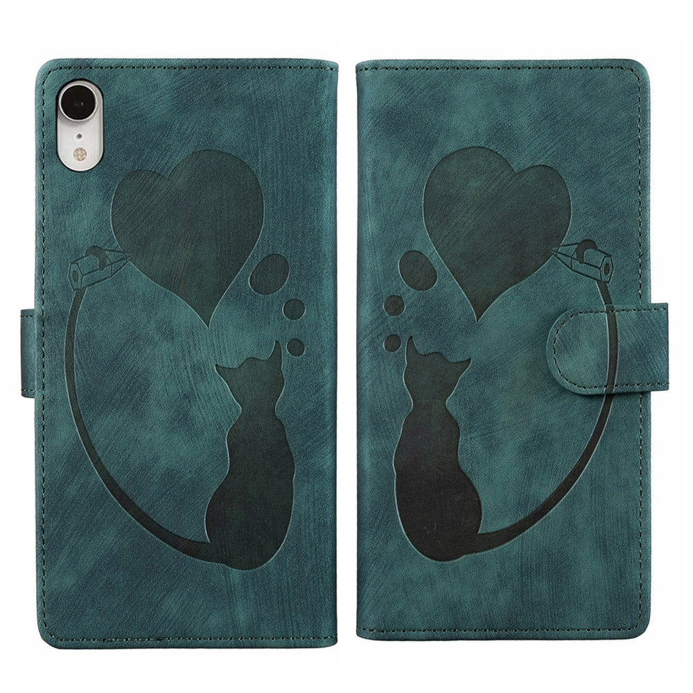 iPhone XR Pen Heart Cat Embossed Leather Phone Case with Wear-Resistant TPU+PU, Lightweight Wallet Stand Function, and Precise Cutouts for Ultimate Protection