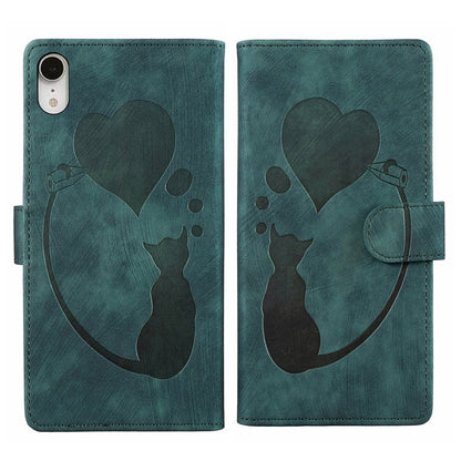 iPhone XR Pen Heart Cat Embossed Leather Phone Case with Wear-Resistant TPU+PU, Lightweight Wallet Stand Function, and Precise Cutouts for Ultimate Protection