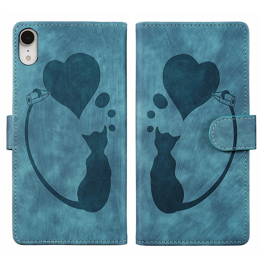 iPhone XR Pen Heart Cat Embossed Leather Phone Case with Wear-Resistant TPU+PU, Lightweight Wallet Stand Function, and Precise Cutouts for Ultimate Protection