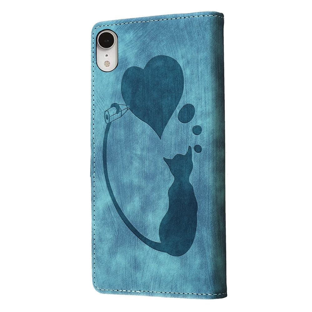 iPhone XR Pen Heart Cat Embossed Leather Phone Case with Wear-Resistant TPU+PU, Lightweight Wallet Stand Function, and Precise Cutouts for Ultimate Protection