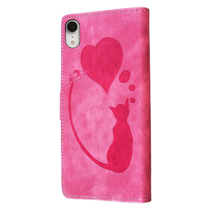 iPhone XR Pen Heart Cat Embossed Leather Phone Case with Wear-Resistant TPU+PU, Lightweight Wallet Stand Function, and Precise Cutouts for Ultimate Protection