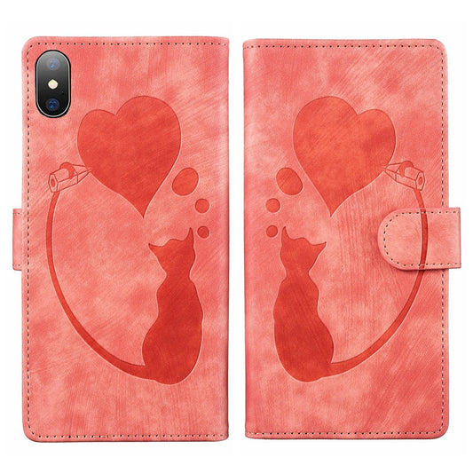 iPhone XS Max Pen Heart Cat Embossed Leather Phone Case with Wear-Resistant TPU+PU, Lightweight Wallet Stand Function, and Precise Cutouts for Ultimate Protection