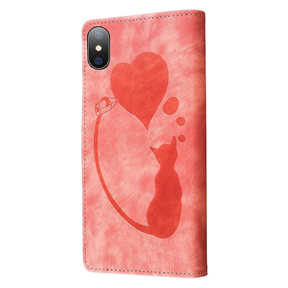 iPhone XS Max Pen Heart Cat Embossed Leather Phone Case with Wear-Resistant TPU+PU, Lightweight Wallet Stand Function, and Precise Cutouts for Ultimate Protection
