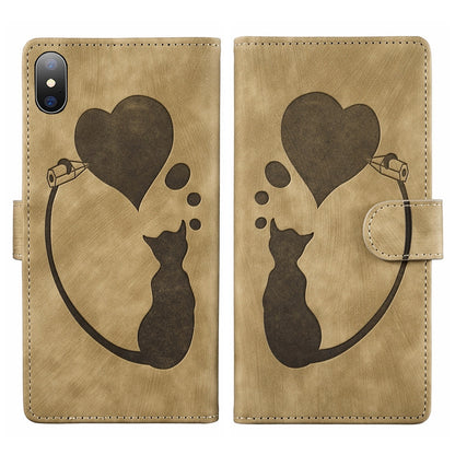 iPhone XS Max Pen Heart Cat Embossed Leather Phone Case with Wear-Resistant TPU+PU, Lightweight Wallet Stand Function, and Precise Cutouts for Ultimate Protection