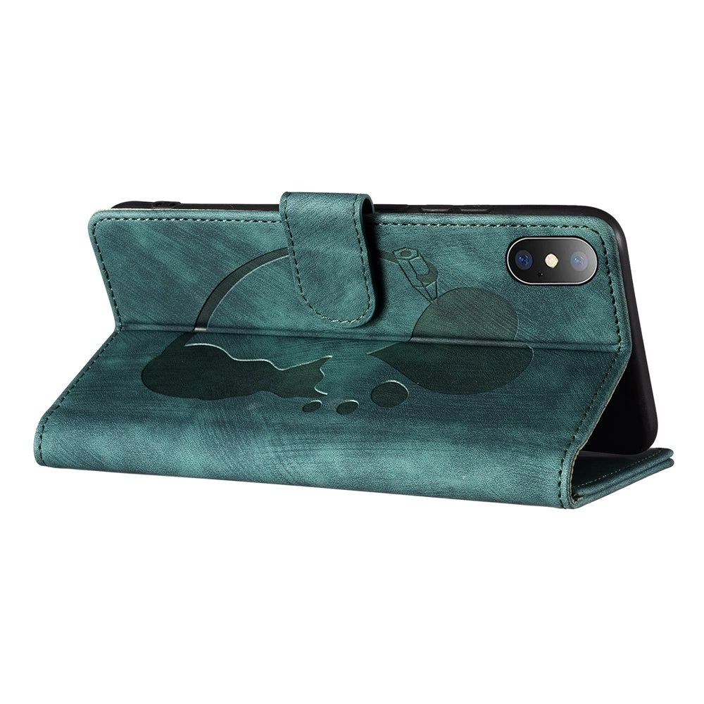 iPhone XS Max Pen Heart Cat Embossed Leather Phone Case with Wear-Resistant TPU+PU, Lightweight Wallet Stand Function, and Precise Cutouts for Ultimate Protection