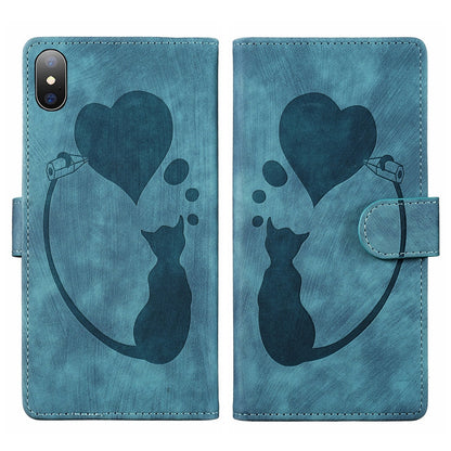 iPhone XS Max Pen Heart Cat Embossed Leather Phone Case with Wear-Resistant TPU+PU, Lightweight Wallet Stand Function, and Precise Cutouts for Ultimate Protection