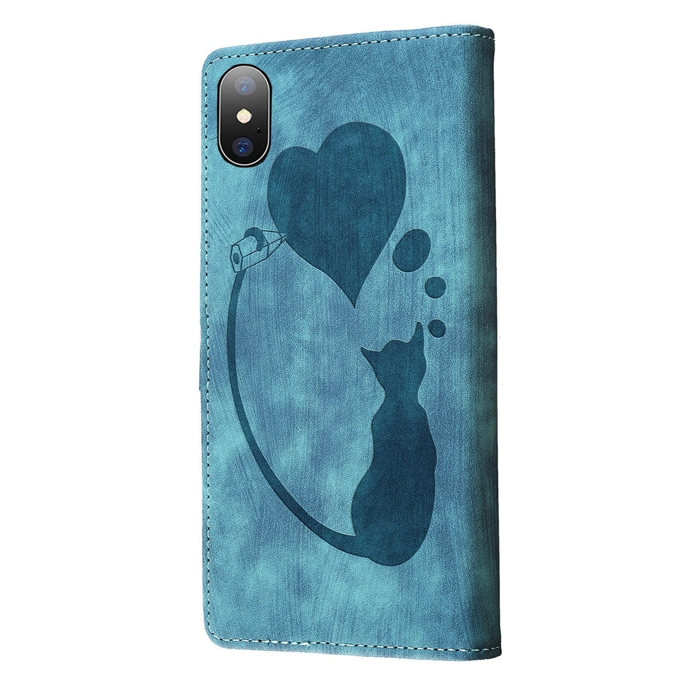 iPhone XS Max Pen Heart Cat Embossed Leather Phone Case with Wear-Resistant TPU+PU, Lightweight Wallet Stand Function, and Precise Cutouts for Ultimate Protection