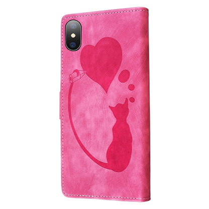 iPhone XS Max Pen Heart Cat Embossed Leather Phone Case with Wear-Resistant TPU+PU, Lightweight Wallet Stand Function, and Precise Cutouts for Ultimate Protection