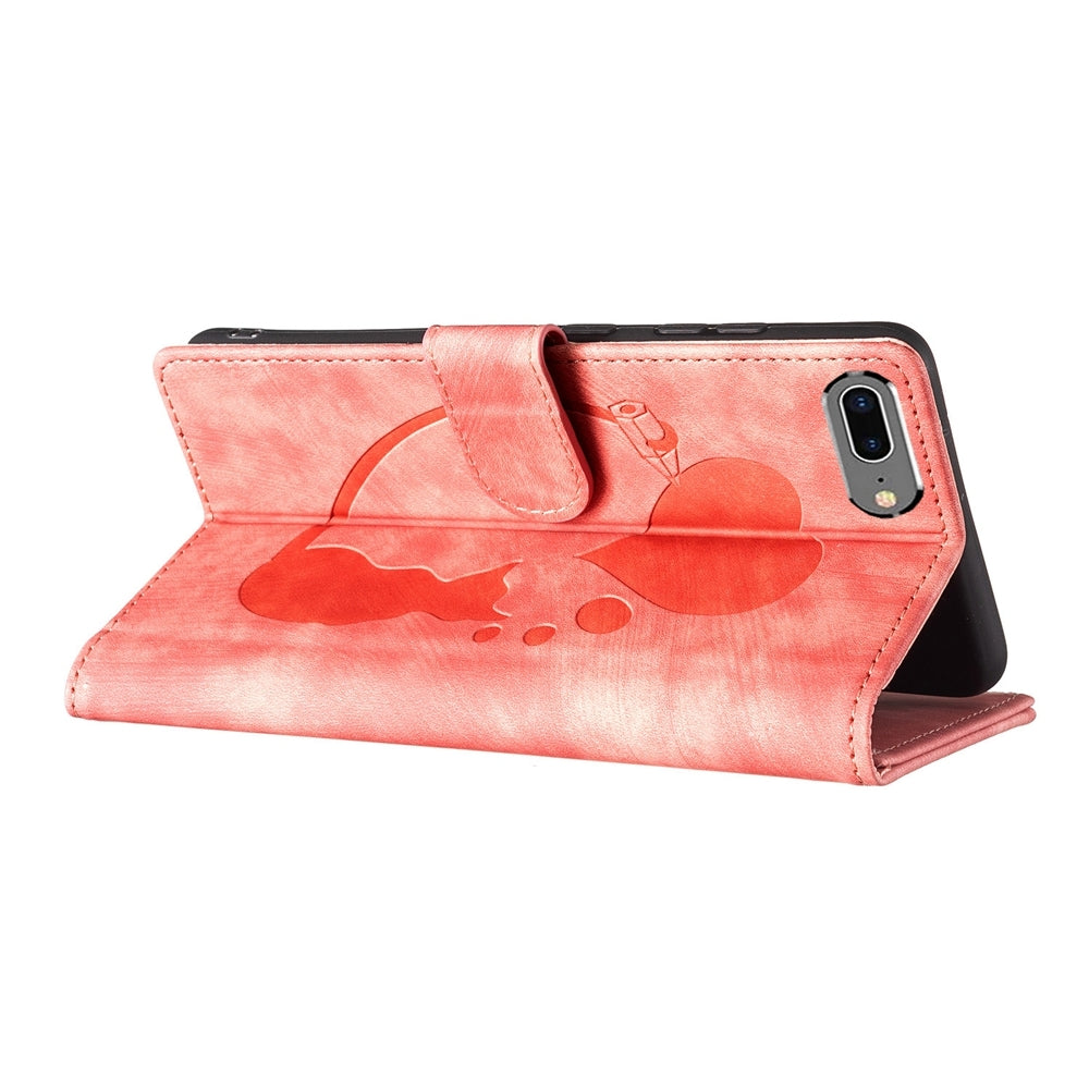 iPhone 8 Plus Pen Heart Cat Embossed Leather Phone Case with Wear-Resistant TPU+PU, Lightweight Wallet Stand Function, and Precise Cutouts for Ultimate Protection