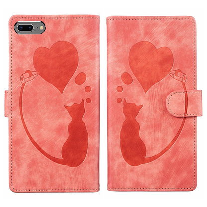 iPhone 8 Plus Pen Heart Cat Embossed Leather Phone Case with Wear-Resistant TPU+PU, Lightweight Wallet Stand Function, and Precise Cutouts for Ultimate Protection