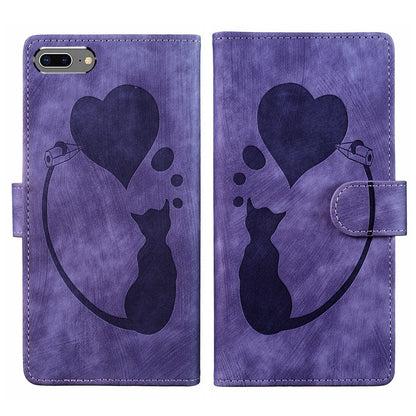 iPhone 8 Plus Pen Heart Cat Embossed Leather Phone Case with Wear-Resistant TPU+PU, Lightweight Wallet Stand Function, and Precise Cutouts for Ultimate Protection