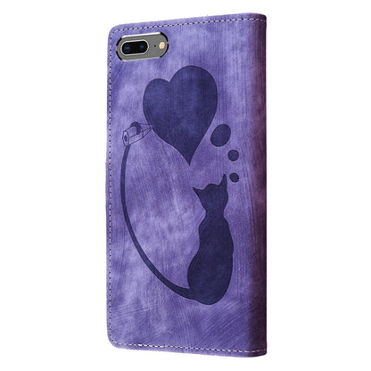 iPhone 8 Plus Pen Heart Cat Embossed Leather Phone Case with Wear-Resistant TPU+PU, Lightweight Wallet Stand Function, and Precise Cutouts for Ultimate Protection