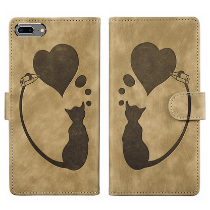 iPhone 7 Plus Pen Heart Cat Embossed Leather Phone Case with Wear-Resistant TPU+PU, Lightweight Wallet Stand Function, and Precise Cutouts for Ultimate Protection