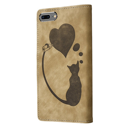 iPhone 7 Plus Pen Heart Cat Embossed Leather Phone Case with Wear-Resistant TPU+PU, Lightweight Wallet Stand Function, and Precise Cutouts for Ultimate Protection