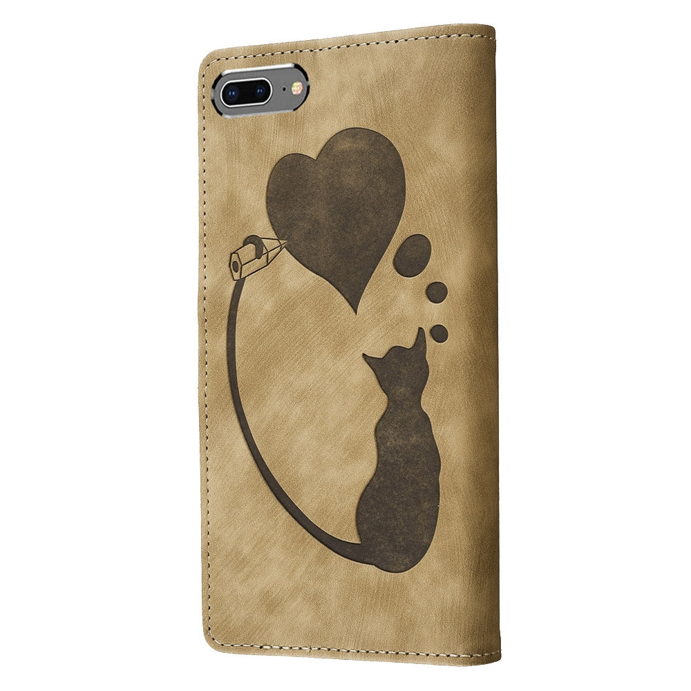 iPhone 8 Plus Pen Heart Cat Embossed Leather Phone Case with Wear-Resistant TPU+PU, Lightweight Wallet Stand Function, and Precise Cutouts for Ultimate Protection
