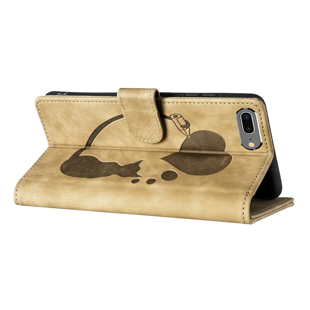 iPhone 7 Plus Pen Heart Cat Embossed Leather Phone Case with Wear-Resistant TPU+PU, Lightweight Wallet Stand Function, and Precise Cutouts for Ultimate Protection