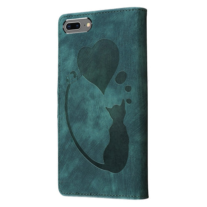 iPhone 7 Plus Pen Heart Cat Embossed Leather Phone Case with Wear-Resistant TPU+PU, Lightweight Wallet Stand Function, and Precise Cutouts for Ultimate Protection