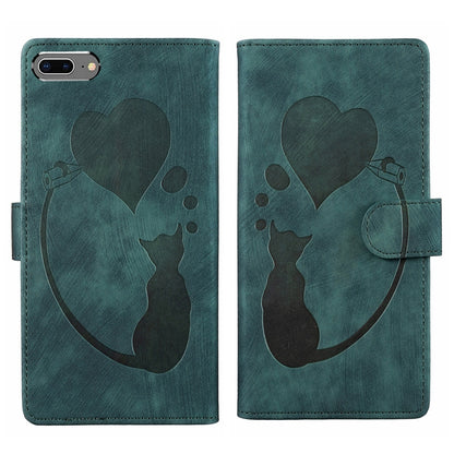 iPhone 8 Plus Pen Heart Cat Embossed Leather Phone Case with Wear-Resistant TPU+PU, Lightweight Wallet Stand Function, and Precise Cutouts for Ultimate Protection