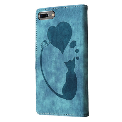 iPhone 7 Plus Pen Heart Cat Embossed Leather Phone Case with Wear-Resistant TPU+PU, Lightweight Wallet Stand Function, and Precise Cutouts for Ultimate Protection