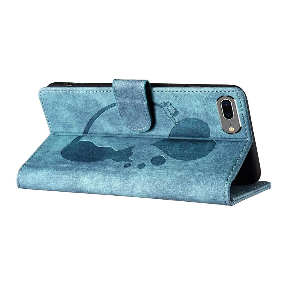 iPhone 8 Plus Pen Heart Cat Embossed Leather Phone Case with Wear-Resistant TPU+PU, Lightweight Wallet Stand Function, and Precise Cutouts for Ultimate Protection