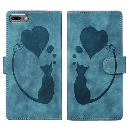 iPhone 8 Plus Pen Heart Cat Embossed Leather Phone Case with Wear-Resistant TPU+PU, Lightweight Wallet Stand Function, and Precise Cutouts for Ultimate Protection