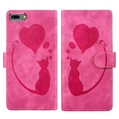 iPhone 7 Plus Pen Heart Cat Embossed Leather Phone Case with Wear-Resistant TPU+PU, Lightweight Wallet Stand Function, and Precise Cutouts for Ultimate Protection