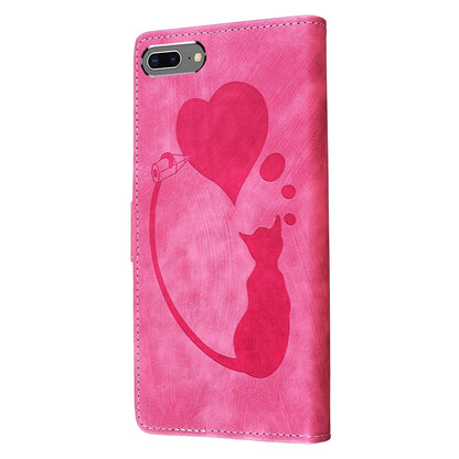 iPhone 8 Plus Pen Heart Cat Embossed Leather Phone Case with Wear-Resistant TPU+PU, Lightweight Wallet Stand Function, and Precise Cutouts for Ultimate Protection