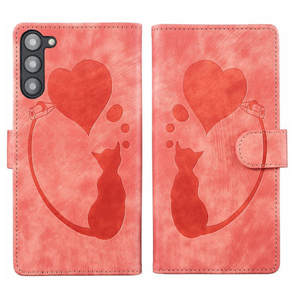 Samsung Galaxy S23 5G Pen Heart Cat Embossed Leather Phone Case with Wear-Resistant TPU+PU, Lightweight Wallet Stand Function, and Precise Cutouts for Ultimate Protection