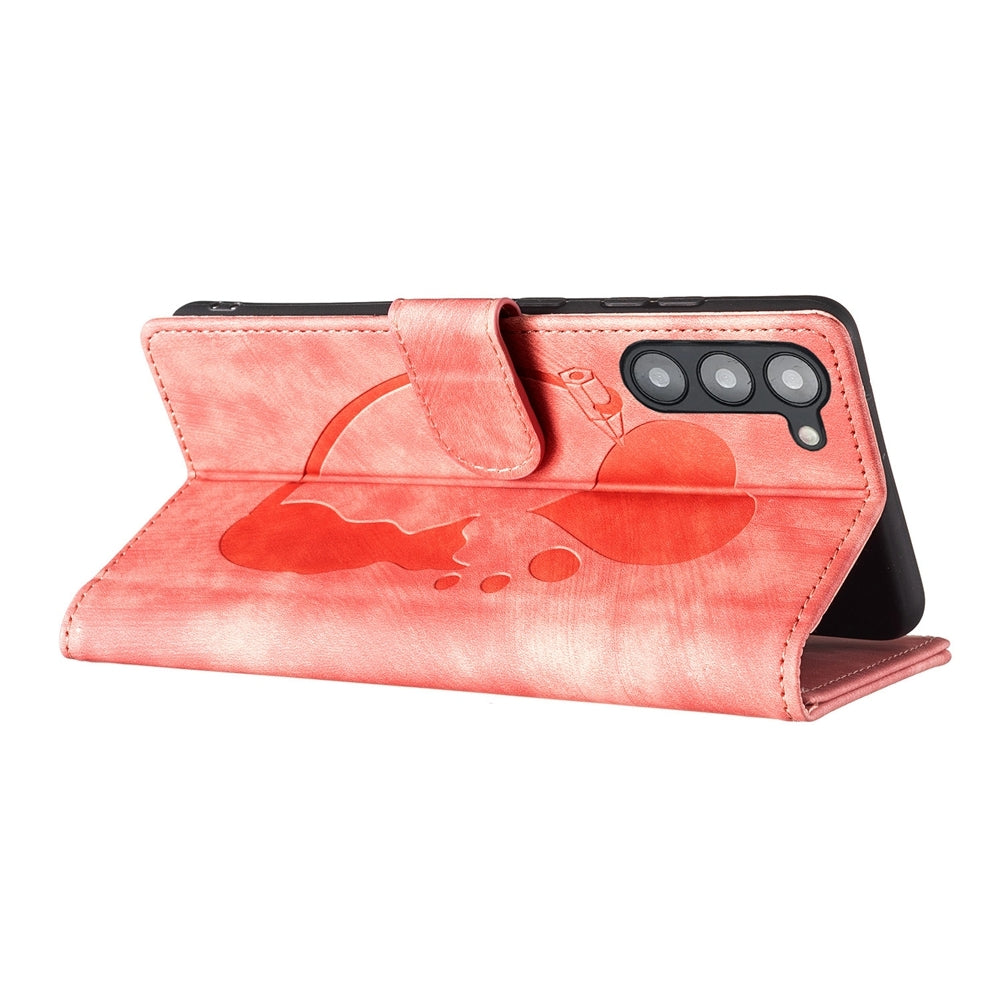 Samsung Galaxy S23 5G Pen Heart Cat Embossed Leather Phone Case with Wear-Resistant TPU+PU, Lightweight Wallet Stand Function, and Precise Cutouts for Ultimate Protection