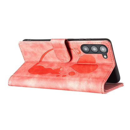 Samsung Galaxy S23 5G Pen Heart Cat Embossed Leather Phone Case with Wear-Resistant TPU+PU, Lightweight Wallet Stand Function, and Precise Cutouts for Ultimate Protection