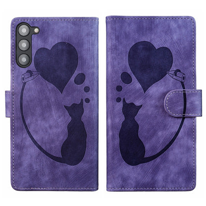 Samsung Galaxy S23 5G Pen Heart Cat Embossed Leather Phone Case with Wear-Resistant TPU+PU, Lightweight Wallet Stand Function, and Precise Cutouts for Ultimate Protection