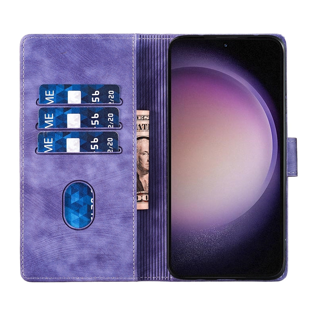 Samsung Galaxy S23 5G Pen Heart Cat Embossed Leather Phone Case with Wear-Resistant TPU+PU, Lightweight Wallet Stand Function, and Precise Cutouts for Ultimate Protection