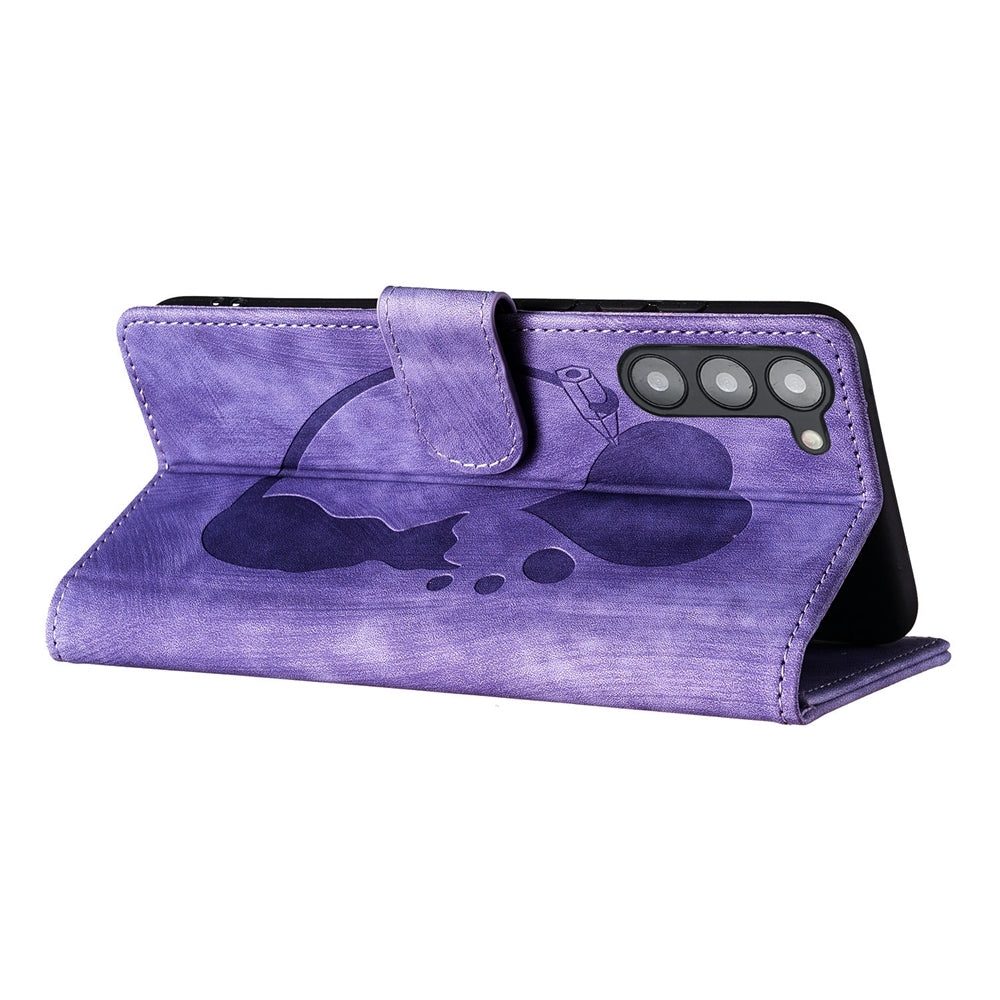 Samsung Galaxy S23 5G Pen Heart Cat Embossed Leather Phone Case with Wear-Resistant TPU+PU, Lightweight Wallet Stand Function, and Precise Cutouts for Ultimate Protection